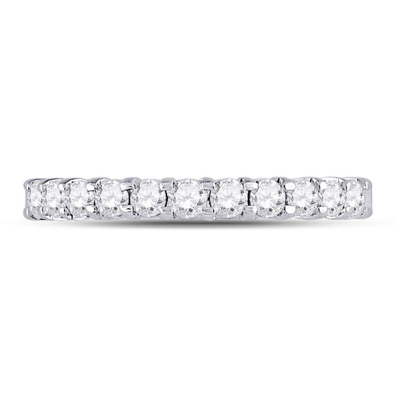 14k White Gold Womens Round Diamond Single Row Machine-set Wedding Band 1/2 Cttw