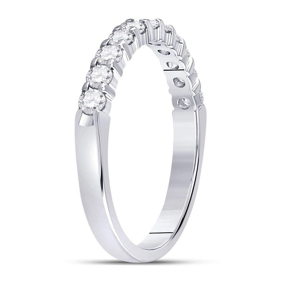 14k White Gold Womens Round Diamond Single Row Machine-set Wedding Band 1/2 Cttw