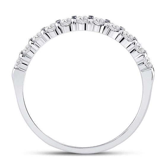 14k White Gold Womens Round Diamond Single Row Machine-set Wedding Band 1/2 Cttw