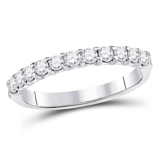 14k White Gold Womens Round Diamond Single Row Machine-set Wedding Band 1/2 Cttw