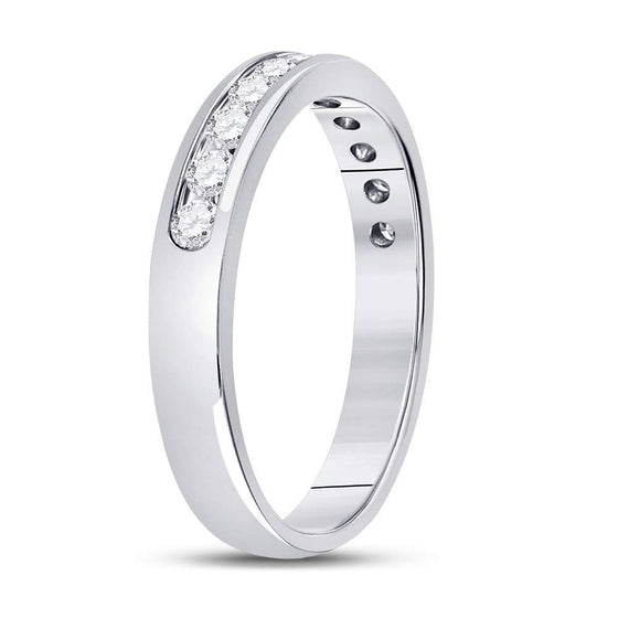 14k White Gold Womens Round Diamond Single Row Channel-set Wedding Band 1/2 Cttw