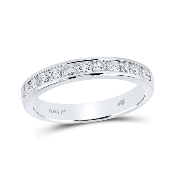 14k White Gold Womens Round Diamond Single Row Channel-set Wedding Band 1/2 Cttw