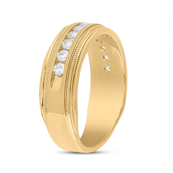 14k Yellow Gold Mens Round Diamond Wedding Single Row Band Ring 1/2 Cttw