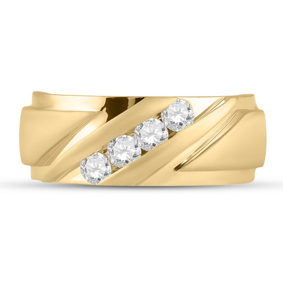 14k Yellow Gold Mens Round Diamond Wedding Band Ring 1/2 Cttw