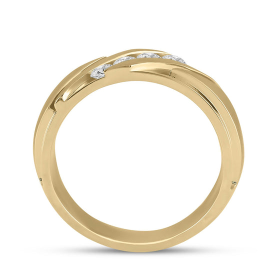 14k Yellow Gold Mens Round Diamond Wedding Band Ring 1/2 Cttw