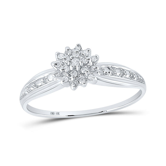10k White Gold Womens Round Diamond Cluster Ring 1/10 Cttw