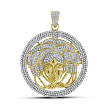  10k Yellow Gold Mens Round Diamond Medusa Gorgon Charm Pendant 2-1/5 Cttw