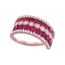  18kt Rose Gold Womens Round Ruby Diamond Band Ring 3 Cttw