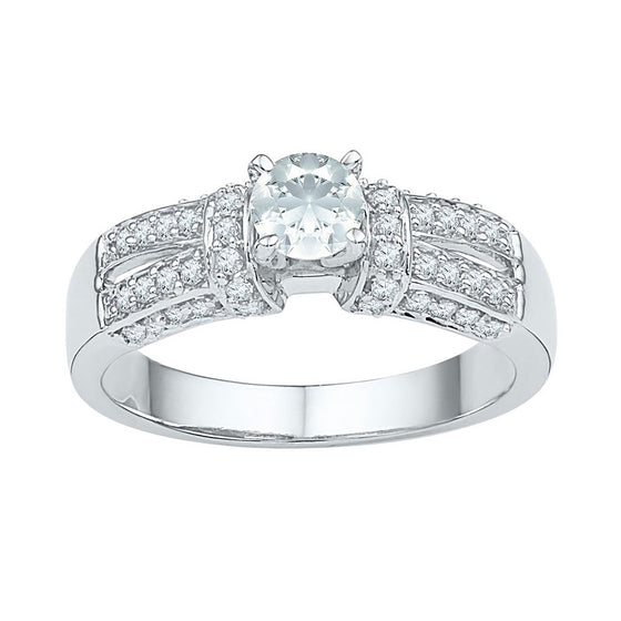 10k White Gold Womens Round Synthetic Sapphire Solitaire Ring 3/4 Cttw