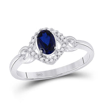  10k White Gold Womens Oval Synthetic Blue Sapphire Solitaire Ring 5/8 Cttw