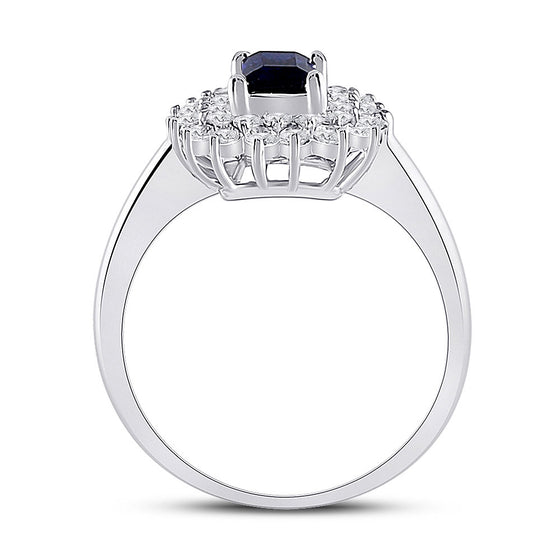 10k White Gold Womens Emerald Synthetic Blue Sapphire Solitaire Ring 1-1/3 Cttw