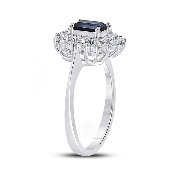 10k White Gold Womens Emerald Synthetic Blue Sapphire Solitaire Ring 1-1/3 Cttw
