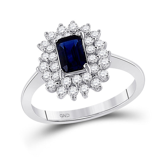 10k White Gold Womens Emerald Synthetic Blue Sapphire Solitaire Ring 1-1/3 Cttw