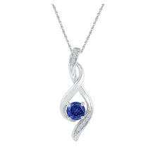  10k White Gold Womens Round Synthetic Blue Sapphire Fashion Pendant 5/8 Cttw