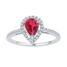  10k White Gold Womens Pear Synthetic Ruby Diamond Solitaire Ring 1 Cttw