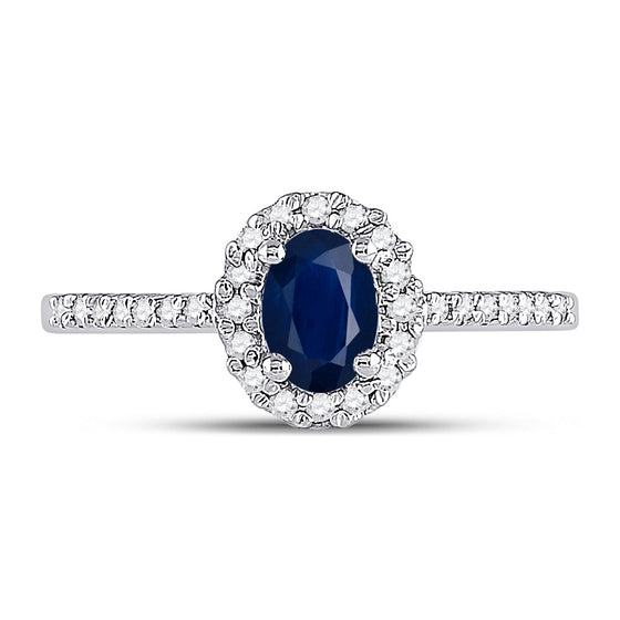 10k White Gold Womens Oval Synthetic Blue Sapphire Solitaire Ring 3/4 Cttw