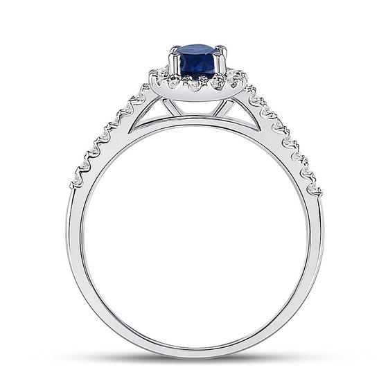 10k White Gold Womens Oval Synthetic Blue Sapphire Solitaire Ring 3/4 Cttw