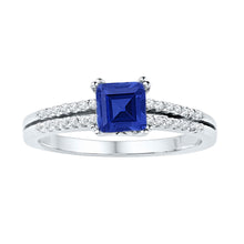  10k White Gold Womens Princess Synthetic Blue Sapphire Solitaire Ring 1 Cttw