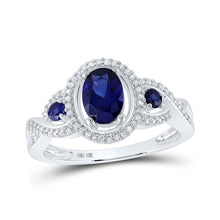 10k White Gold Womens Oval Synthetic Blue Sapphire 3-stone Ring 1-1/2 Cttw