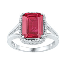  10k White Gold Womens Emerald Synthetic Ruby Solitaire Diamond Ring 4-5/8 Cttw