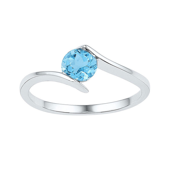 10k White Gold Womens Round Synthetic Blue Topaz Solitaire Ring 7/8 Cttw