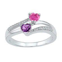  Sterling Silver Womens Heart Synthetic Amethyst Pink Sapphire Bypass Ring 3/4 Cttw