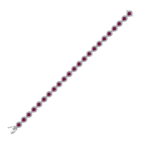 Sterling Silver Womens Oval Synthetic Ruby Tennis Bracelet 5-7/8 Cttw