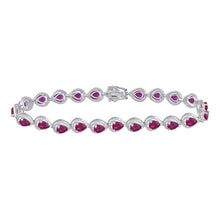  Sterling Silver Womens Oval Synthetic Ruby Tennis Bracelet 5-7/8 Cttw