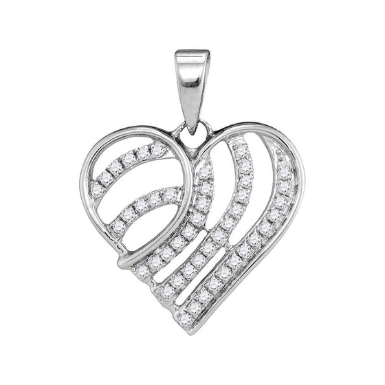 10k White Gold Womens Round Diamond Heart Pendant 1/4 Cttw