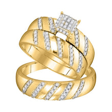  10k Yellow Gold His Hers Round Diamond Cluster Matching Wedding Set 1/2 Cttw