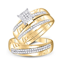  10k Yellow Gold His Hers Round Diamond Square Matching Wedding Set 1/2 Cttw