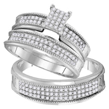  10k White Gold His Hers Round Diamond Cluster Matching Wedding Set 3/4 Cttw