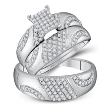  10k White Gold His Hers Round Diamond Cluster Matching Wedding Set 3/4 Cttw