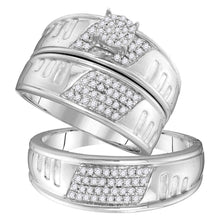  10k White Gold His Hers Round Diamond Cluster Matching Wedding Set 3/8 Cttw