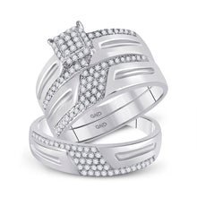  10k White Gold His Hers Round Diamond Square Matching Wedding Set 1/2 Cttw