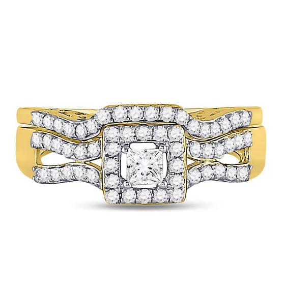14k Yellow Gold Princess Diamond Bridal Wedding Ring Band Set 5/8 Cttw