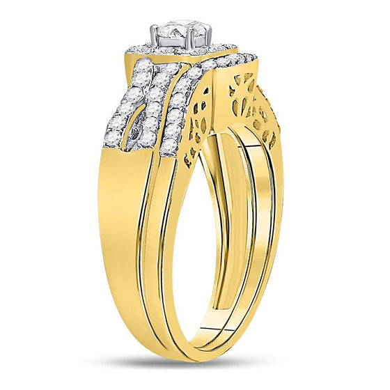 14k Yellow Gold Princess Diamond Bridal Wedding Ring Band Set 5/8 Cttw