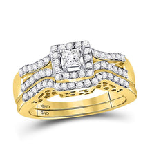  14k Yellow Gold Princess Diamond Bridal Wedding Ring Band Set 5/8 Cttw