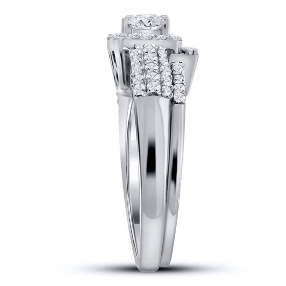 14k White Gold Princess Diamond Bridal Wedding Ring Band Set 7/8 Cttw