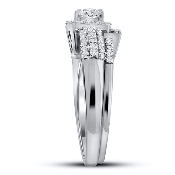 14k White Gold Princess Diamond Bridal Wedding Ring Band Set 7/8 Cttw