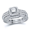 14k White Gold Princess Diamond Bridal Wedding Ring Band Set 7/8 Cttw