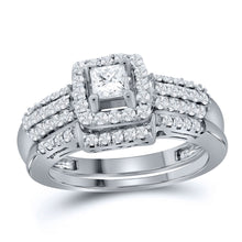  14k White Gold Princess Diamond Bridal Wedding Ring Band Set 7/8 Cttw