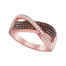  10k Rose Gold Womens Round Red Color Enhanced Diamond Crossover Band Ring 1/3 Cttw