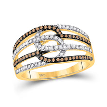  10k Yellow Gold Womens Round Brown Diamond Linked Loop Band Ring 1/2 Cttw