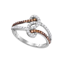  10k White Gold Womens Round Brown Diamond Strand Band Ring 1/2 Cttw