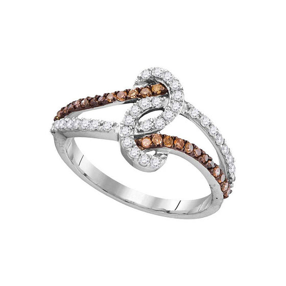 10k White Gold Womens Round Brown Diamond Strand Band Ring 1/2 Cttw