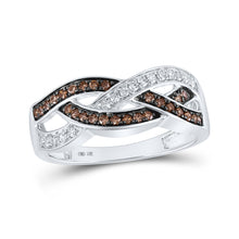  10k White Gold Womens Round Brown Diamond Crossover Band Ring 1/3 Cttw