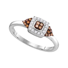  10k White Gold Womens Round Brown Diamond Square Cluster Ring 1/5 Cttw