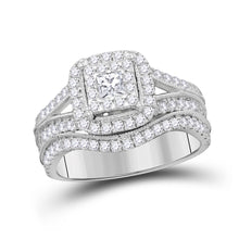  14k White Gold Princess Diamond Halo Bridal Wedding Ring Band Set 1 Cttw