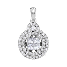  14k White Gold Womens Princess Diamond Cluster Circle Frame Pendant 7/8 Cttw